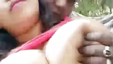 Super busty Bengali girl boobs pressing outdoors