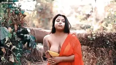 Indrani in Orange Saree Showing Nipples in Outdoor Photoshoot
