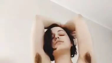 Cute Girl Having Nice Big Boobs Playing With Sexy Hairy Armpits
