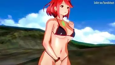 Pyra fucks Mythra with her dildo and her dick at their beach retreat