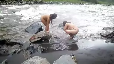 Two indian mature womens bathing in river naked 