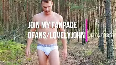 Hot Blonde guy modeling Calvin Klein underwear in forest!