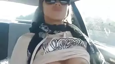 Beautiful Girl show boob in car