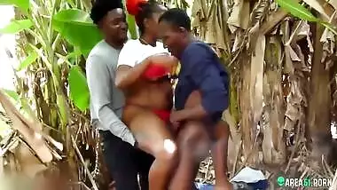 Tamil slut in the jungle bush fucking two village boy, they cum