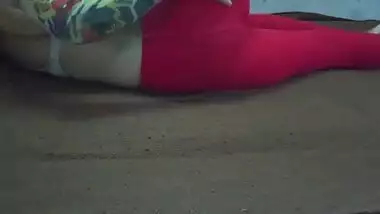 Classy Desi woman rubs boobs while massaging XXX twat on the floor